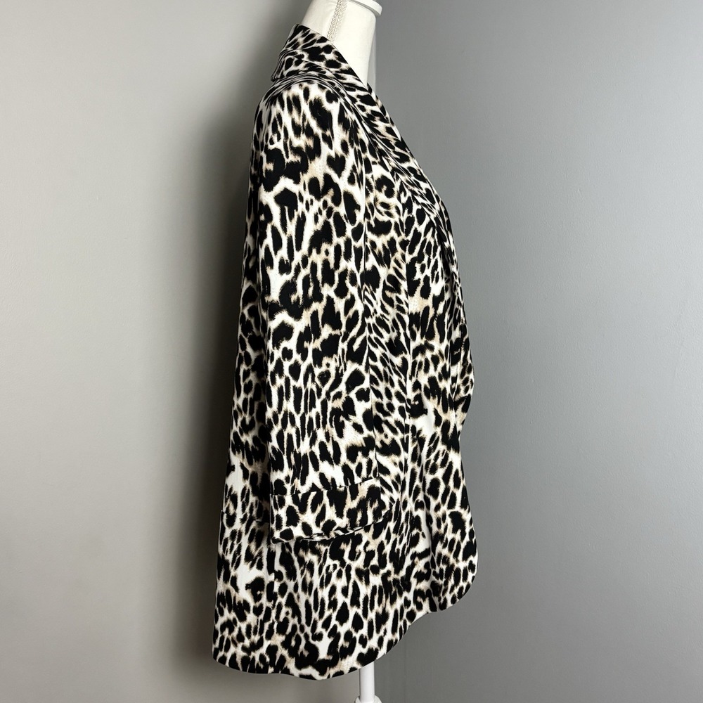 Calvin Klein Womens M Leopard Print Open Cardigan 3/4 Sleeves Oversized Blazer - Picture 3 of 10